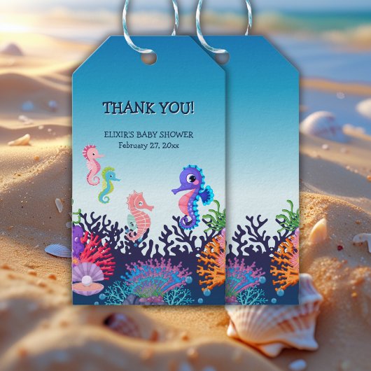 シーホースモダンのベビーシャワーの下で ギフトタグ