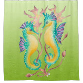 シーホースライムステンドグラス シャワーカーテン (正面)