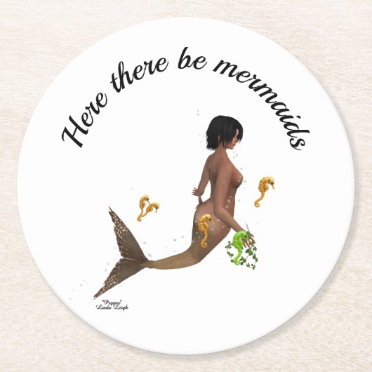 シーホース付き可愛い人魚紙コースター ラウンドペーパーコースター (正面)