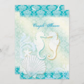 シーホース夏ビーチ結婚式カップルのシャワー 招待状 (正面/裏面)