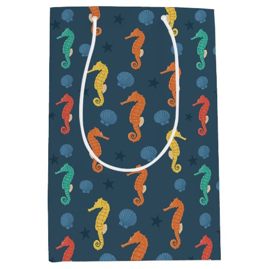 シーホース模様 ミディアムペーパーバッグ (正面)