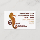 シーホース水中競技子供の誕生日パーティーチケット エンクロージャーカード (裏面)