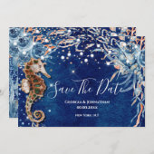 シーホース水彩ビーチ海青橙 セーブザデート (正面/裏面)