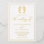シーホース沿岸ビーチエレガントスクリプ結婚ト 箔招待状 (正面)
