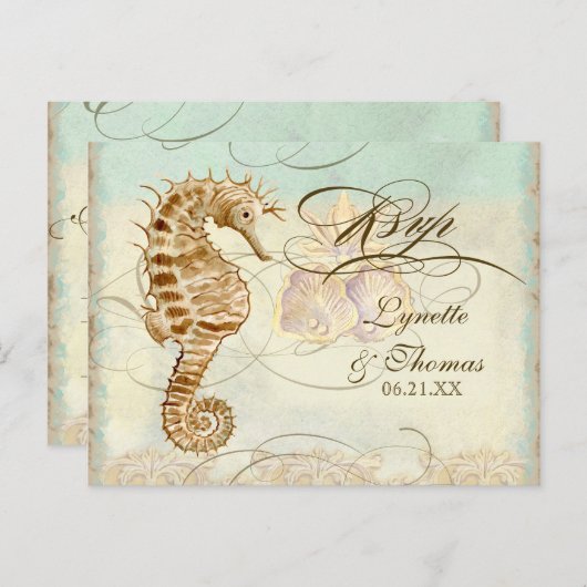 シーホース沿岸ビーチ- RSVP応答はがき インビテーションポストカード (正面/裏面)