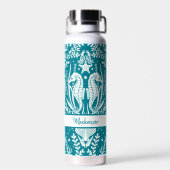 シーホース海シーライフティール（緑がかった色）ブルーパーソナライズされた ウォーターボトル (背面)