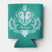 シーホース海ティール(緑がかった色) パーソナライズされた 缶クーラー (正面)
