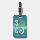 シーホース熱帯魚モノグラムティール(緑がかった色)ラゲージタグ ラゲッジタグ (正面縦)