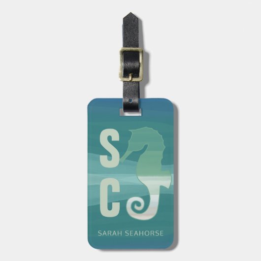 シーホース熱帯魚モノグラムティール（緑がかった色）ラゲージタグ ラゲッジタグ (正面縦)