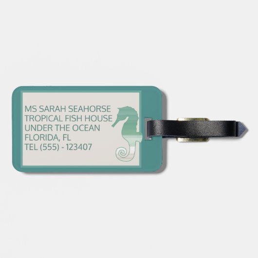 シーホース熱帯魚モノグラムティール（緑がかった色）ラゲージタグ ラゲッジタグ (裏面横)
