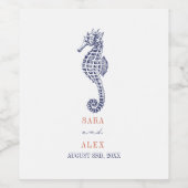 シーホース素朴レッド&ブルービーチ結婚式 ワインラベル (シングルラベル)