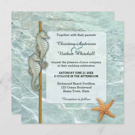 シーホース航海のアクア結婚式招待状 招待状 (正面/裏面)