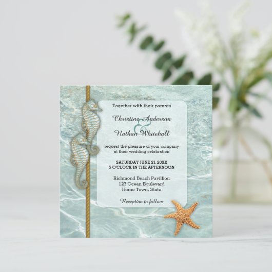 シーホース航海のアクア結婚式招待状 招待状 (スタンド正面)