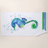 シーホース航海のティール(緑がかった色)アクアブルーマリーンカスタム ビーチタオル (正面)