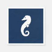 シーホース航海のネイビーブルーホワイト紙ナプキン スタンダードカクテルナプキン (正面)