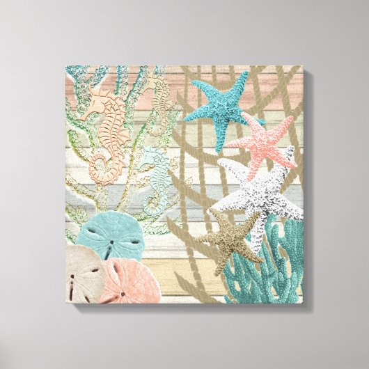 シーホース航海のビーチ – コーラル キャンバスプリント (正面)