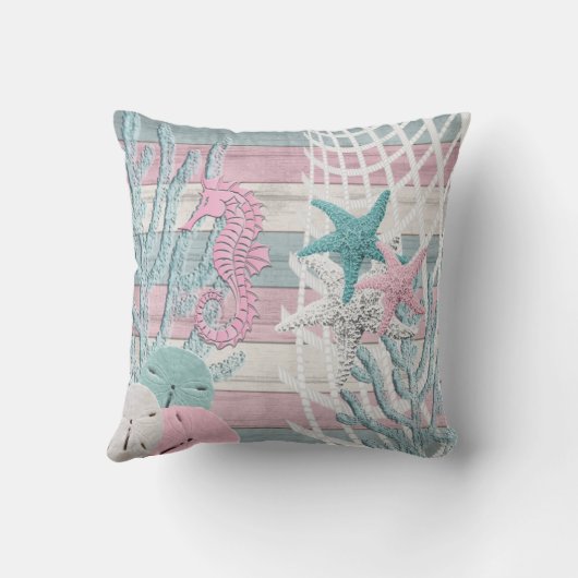 シーホース航海のビーチ – ピンク アウトドアクッション (裏面)