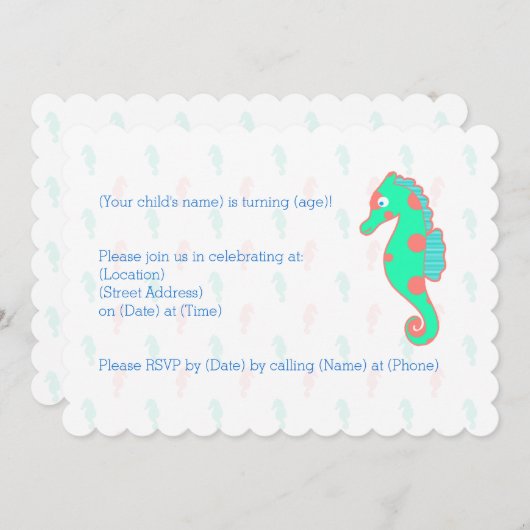 シーホース誕生日カスタマイズ可能招待状シーホース 招待状 (正面/裏面)