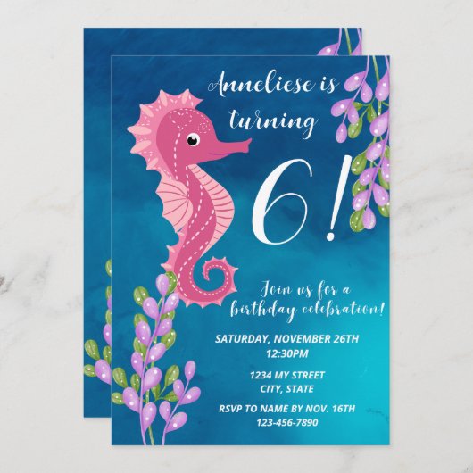 シーホース誕生日招待状 招待状 (正面/裏面)