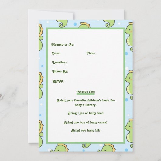 シーホース赤ちゃんシャワー 招待状 (裏面)