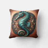 シーホース銅とティール（緑がかった色） クッション (裏面)