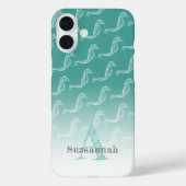 シーホース骨格パターンシーグリーンモノグラム名 Case-Mate iPhoneケース (裏面)