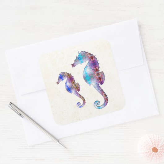 シーホース1 DUOベビーブルーとピンクのモザイク スクエアシール (封筒)