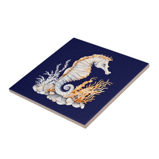 シーホース3Dブルーオレンジ白水中競技海洋ビーチ タイル (側面)