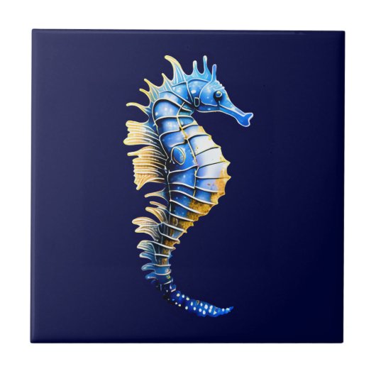 シーホース3Dブルー金ゴールドマネ航海のル水中競技シック タイル (正面)