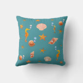 シーホース、シェルと海の星オンティール（緑がかった色）ターコイズ クッション (裏面)