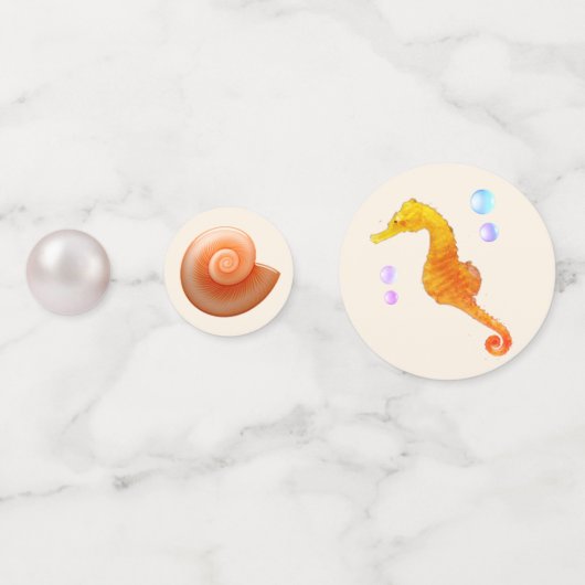 シーホース、シェル、星、真珠のアイボリーテーブル コンフェッティ (正面)