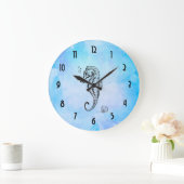 シーホース&シーシェルオンブルーウォーターカラー ラージ壁時計 (ホーム)