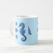 シーホース&シーシェル(ブルー&ターコイズ) コーヒーマグカップ (正面左)