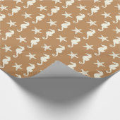 シーホース&スターフィッシュ – ココアブラウンとベージュ ラッピングペーパー (角)