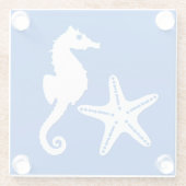 シーホース&スターフィッシュ – コバルトブルーの白 ガラスコースター (裏面)