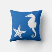 シーホース&スターフィッシュ – コバルトブルーの白 クッション (裏面)