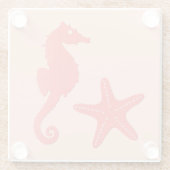 シーホース&スターフィッシュ – コーラルオレンジの色合い ガラスコースター (裏面)