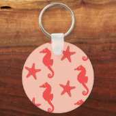シーホース&スターフィッシュ – コーラルオレンジの色合い キーホルダー (正面)