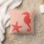 シーホース&スターフィッシュ – コーラルオレンジの色合い クッション (ブランケット)