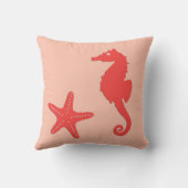 シーホース&スターフィッシュ – コーラルオレンジの色合い クッション (裏面)