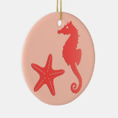シーホース&スターフィッシュ – コーラルオレンジの色合い セラミックオーナメント (右)