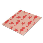 シーホース&スターフィッシュ – コーラルオレンジの色合い タイル (側面)