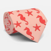 シーホース&スターフィッシュ – コーラルオレンジの色合い ネクタイ (ロール)