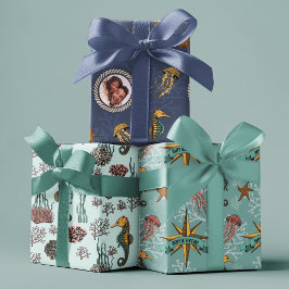 シーホース、ヒトデ、クラゲ、サンゴ航海の類 ラッピングペーパーシート