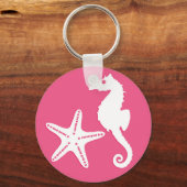 シーホース&ヒトデ – コーラルピンクと白 キーホルダー (正面)