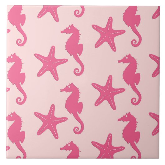 シーホース&ヒトデ – コーラルピンク タイル (正面)