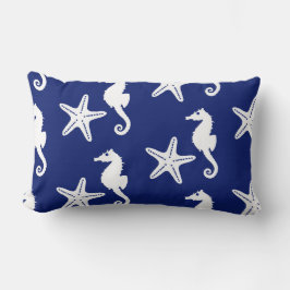 シーホース&ヒトデ – ネイビーブルーとホワイト クッション