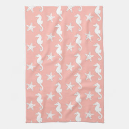 シーホース&ヒトデ – ライトコーラルピンク キッチンタオル