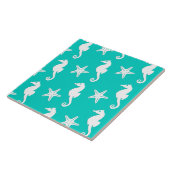 シーホース&ヒトデ – 白オンターコイズ タイル (側面)