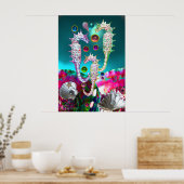 シーホース、ピンクティール（緑がかった色）ブルー真珠の母 ポスター (キッチン)